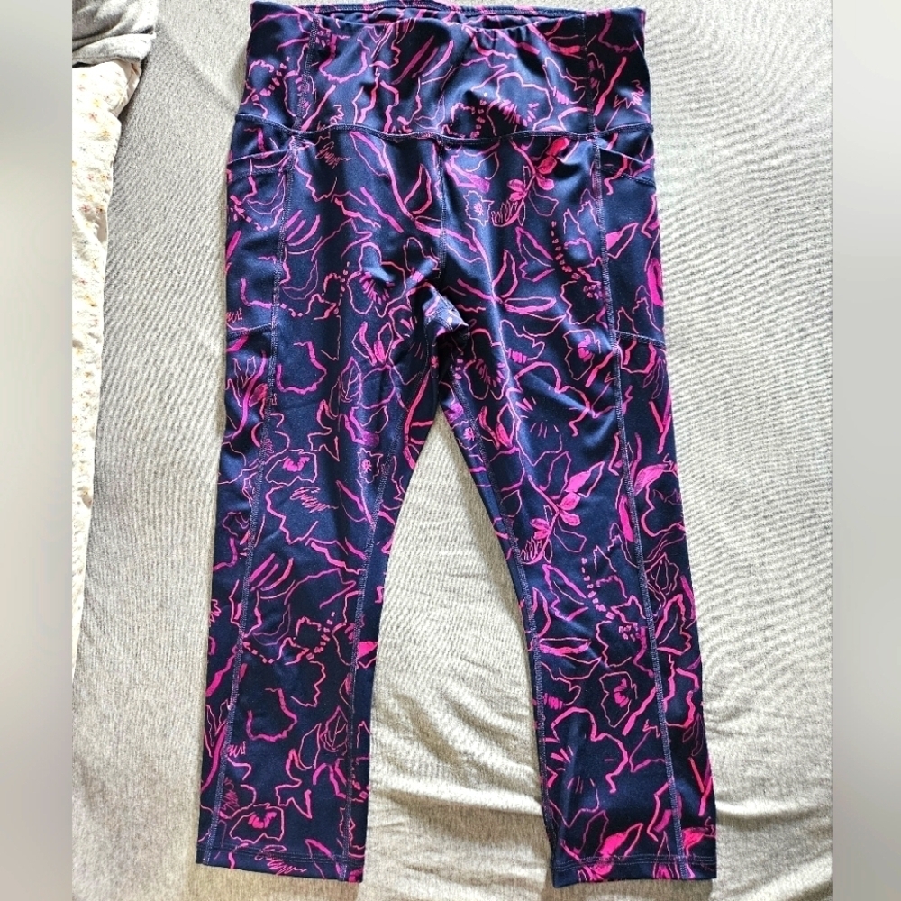 Avia Blue and Pink Leggings Vibrant Athletic Wear Size L (12-14)